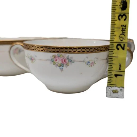Antique Noritake M Bouillon Cup LOT OF 6 Roses Gold Encrusted N224 Double Handle